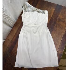 Shoshanna Women's Ivory Asymmetrical Beaded Embellished Short Dress Size 0 Lined